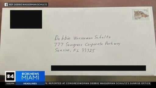 Congresswoman Debbie Wasserman Schultz's Sunrise office threatened by suspicious envelope — CBS Miami, Lakewood Ranch Community news