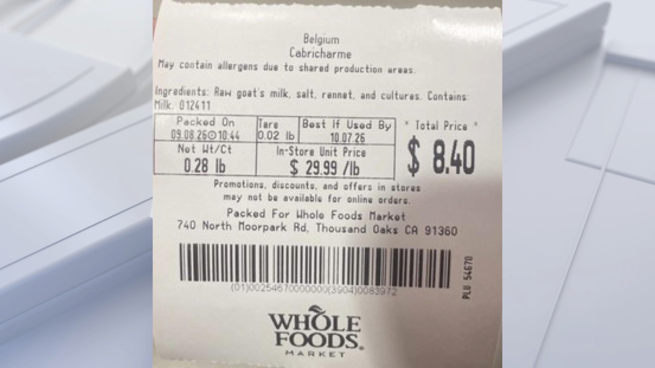 Cheese sold at Whole Foods in several states recalled due to allergy risk of undeclared ingredient — FOX 13 Tampa Bay News